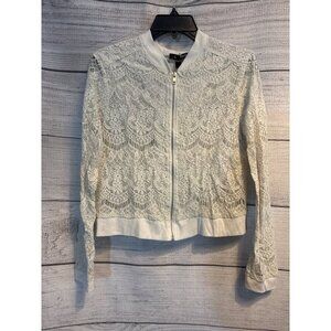 Aqua Lace Bomber Jacket In Ivory Size M